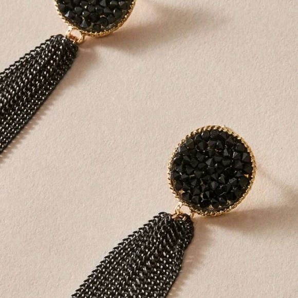 Stunning Black Rhinestone & Long Chain Tassel Dangle Drop Earrings New! - Picture 5 of 10